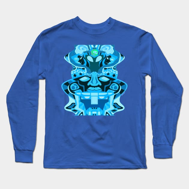 blue olmec head ecopop Long Sleeve T-Shirt by jorge_lebeau